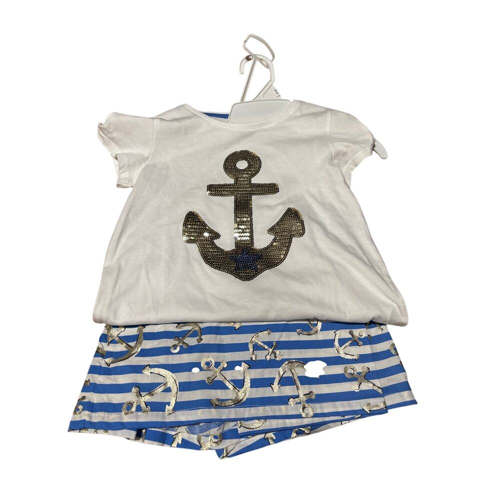 Rachel Zoe 7/8 blue white stripe skirt tee set anchor nautical barrettes nwot
